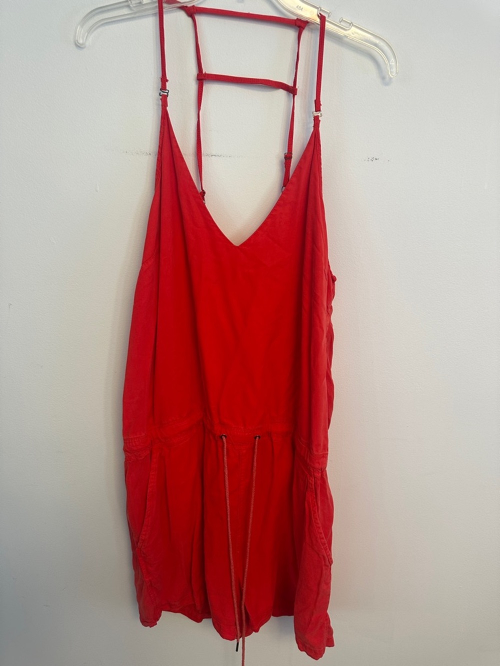 Blank NYC Red Strappy V-Neck Romper with Ladder Back